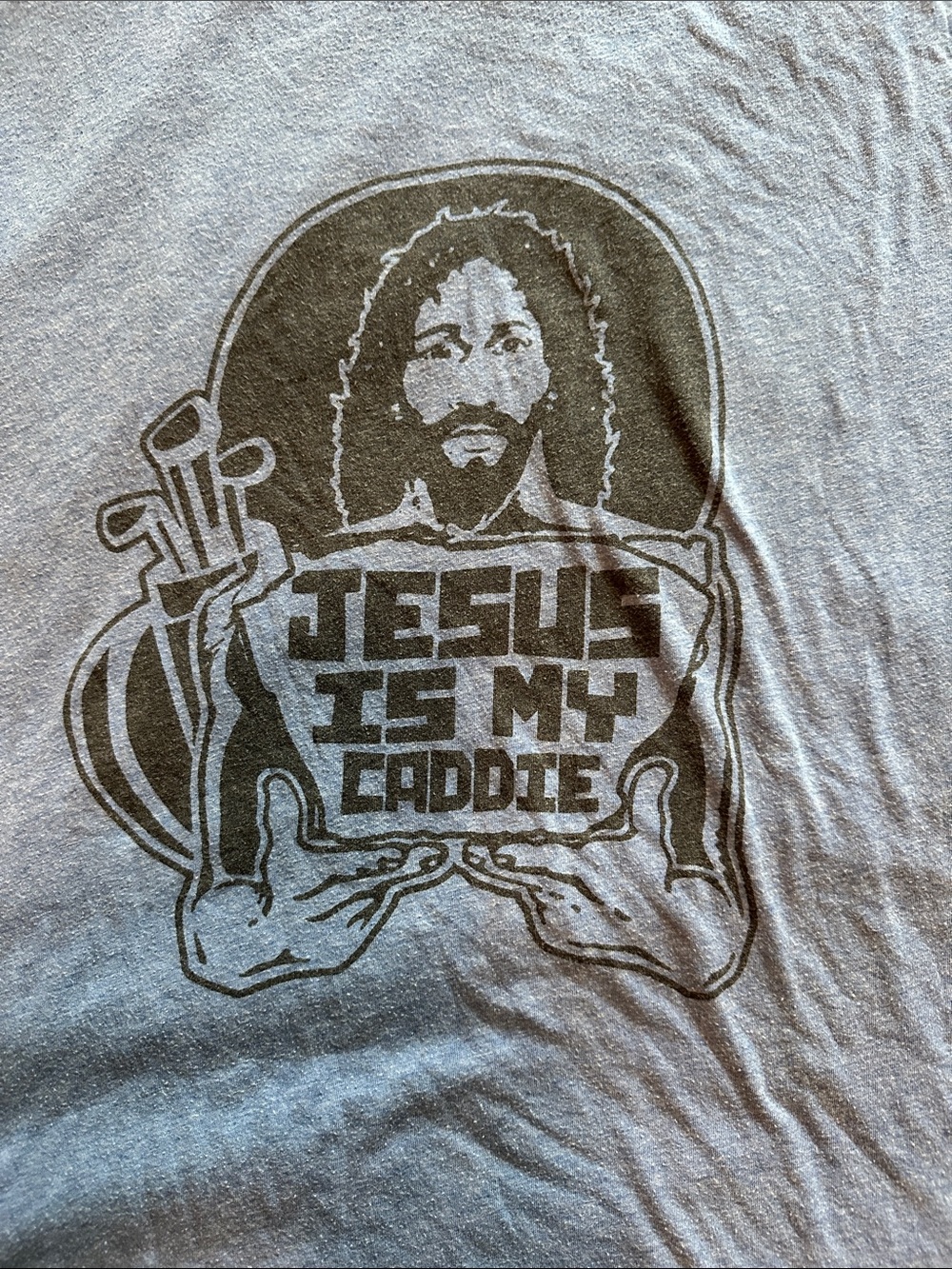 Jesus Is My Caddie Graphic Tee - Light Blue/Grey size XL
